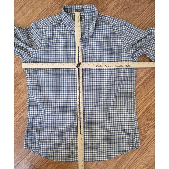 Eddie Bauer Cotton Button Up Mens Size M Blue Gray White Plaid Relaxed Fit EUC - Picture 4 of 9